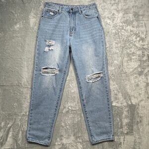 Pink Diamond Mom Jeans Womens Size 9 Light Blue Distressed High Rise Tapered Leg